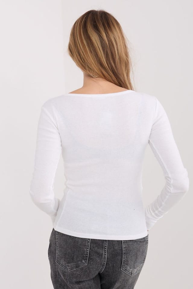 Love Lace Love Lace Women's Long Sleeve Basic Cotton Fitted Blouse in White - 3