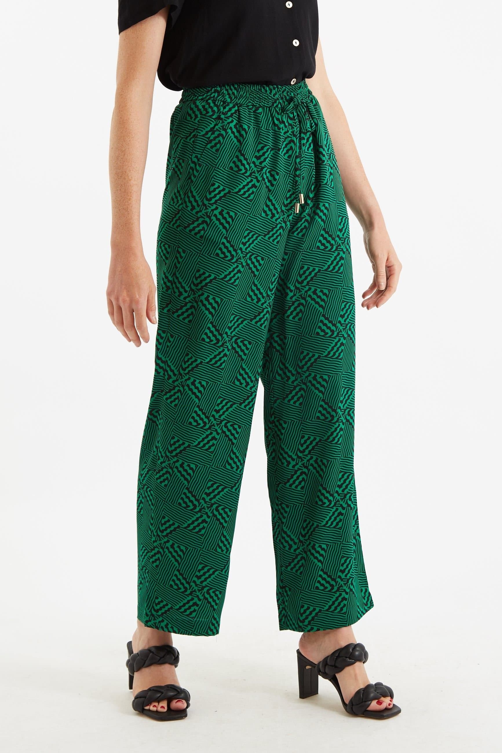 Louche Louche Women's Emmanuella 60s Patchwork Print Pyjama Style Trouser in Green