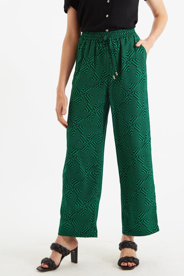 Louche Louche Women's Emmanuella 60s Patchwork Print Pyjama Style Trouser in Green - 2