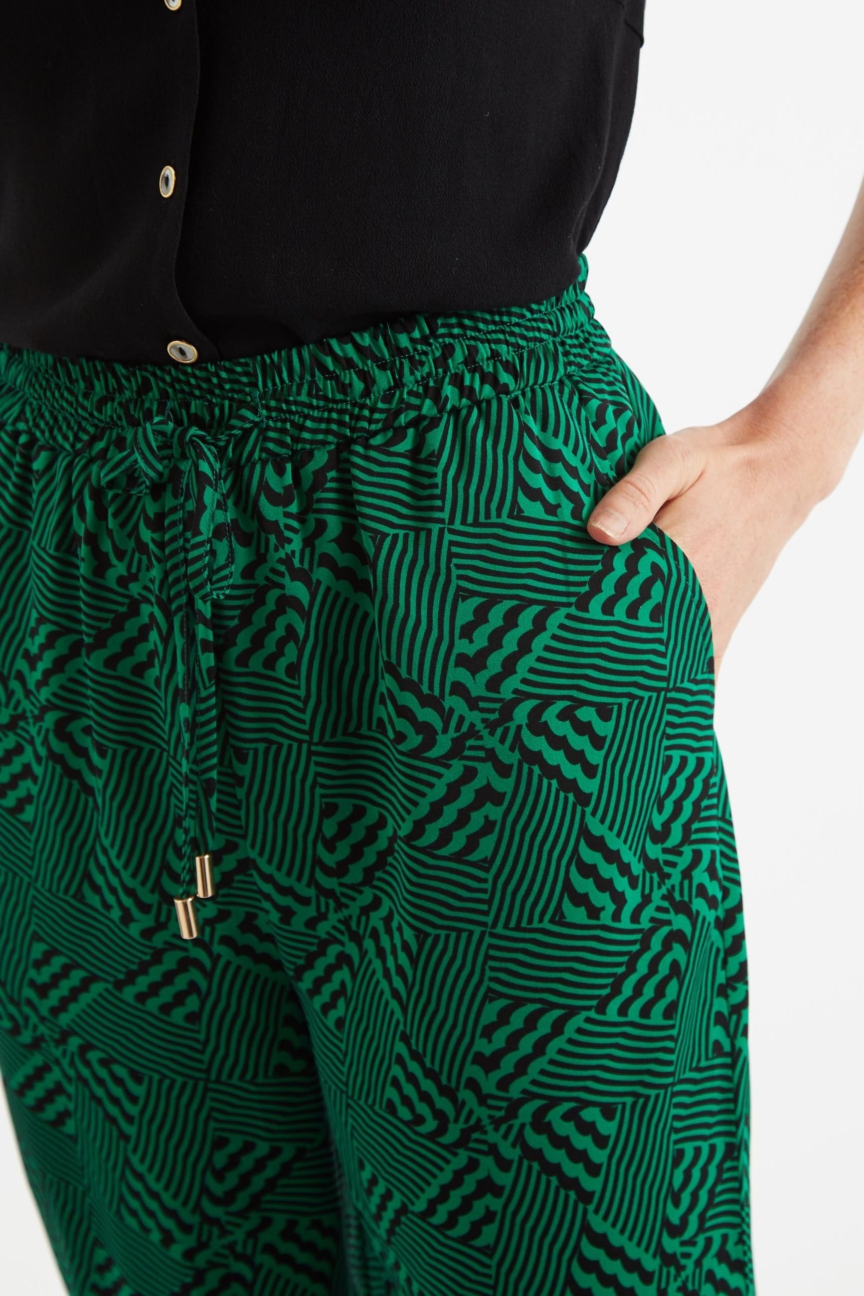 Louche Louche Women's Emmanuella 60s Patchwork Print Pyjama Style Trouser in Green - 4