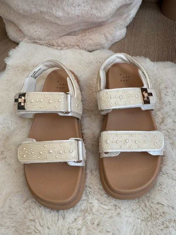 A New Day A New Day Pearl Embellished Platform Sandals White Chunky Summer Holiday UK 5 US Exclusive - 1
