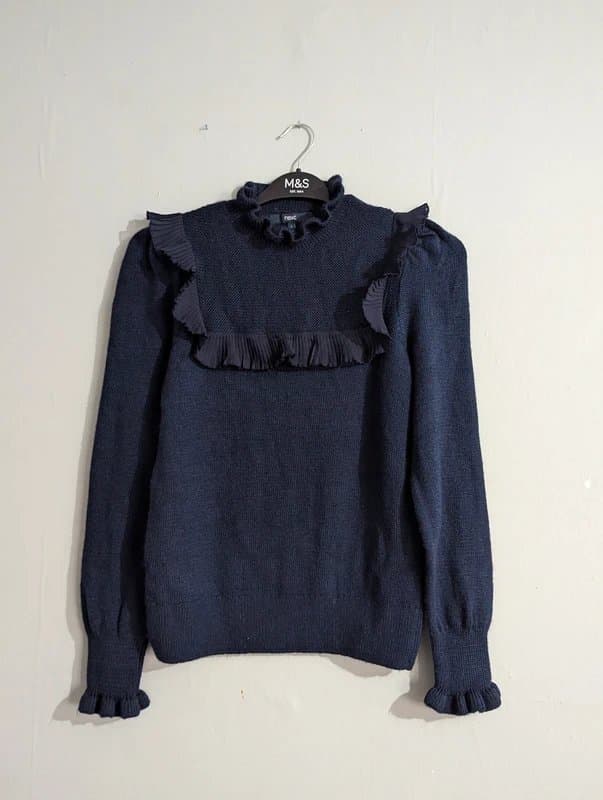 Next Next Navy Blue Ruffled Knit Sweater | Elegant & Cozy