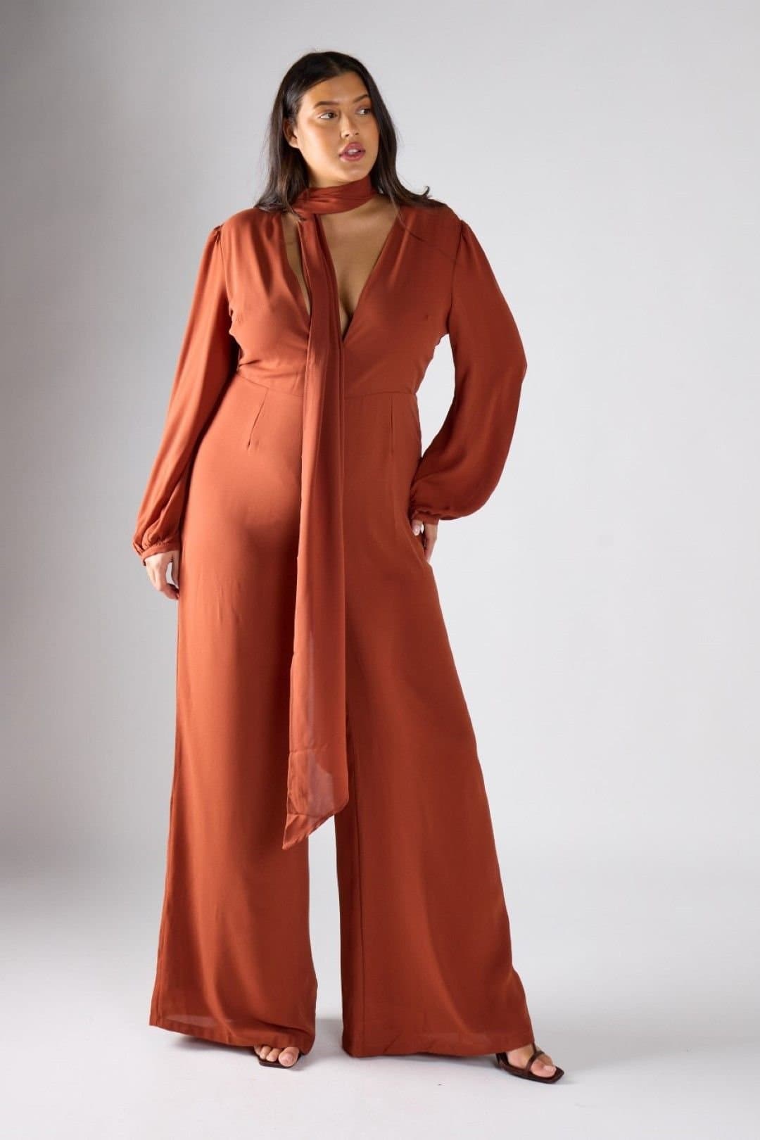 Shnoo Shnoo Women's Long Sleeved Wide-Leg Jumpsuit in Copper