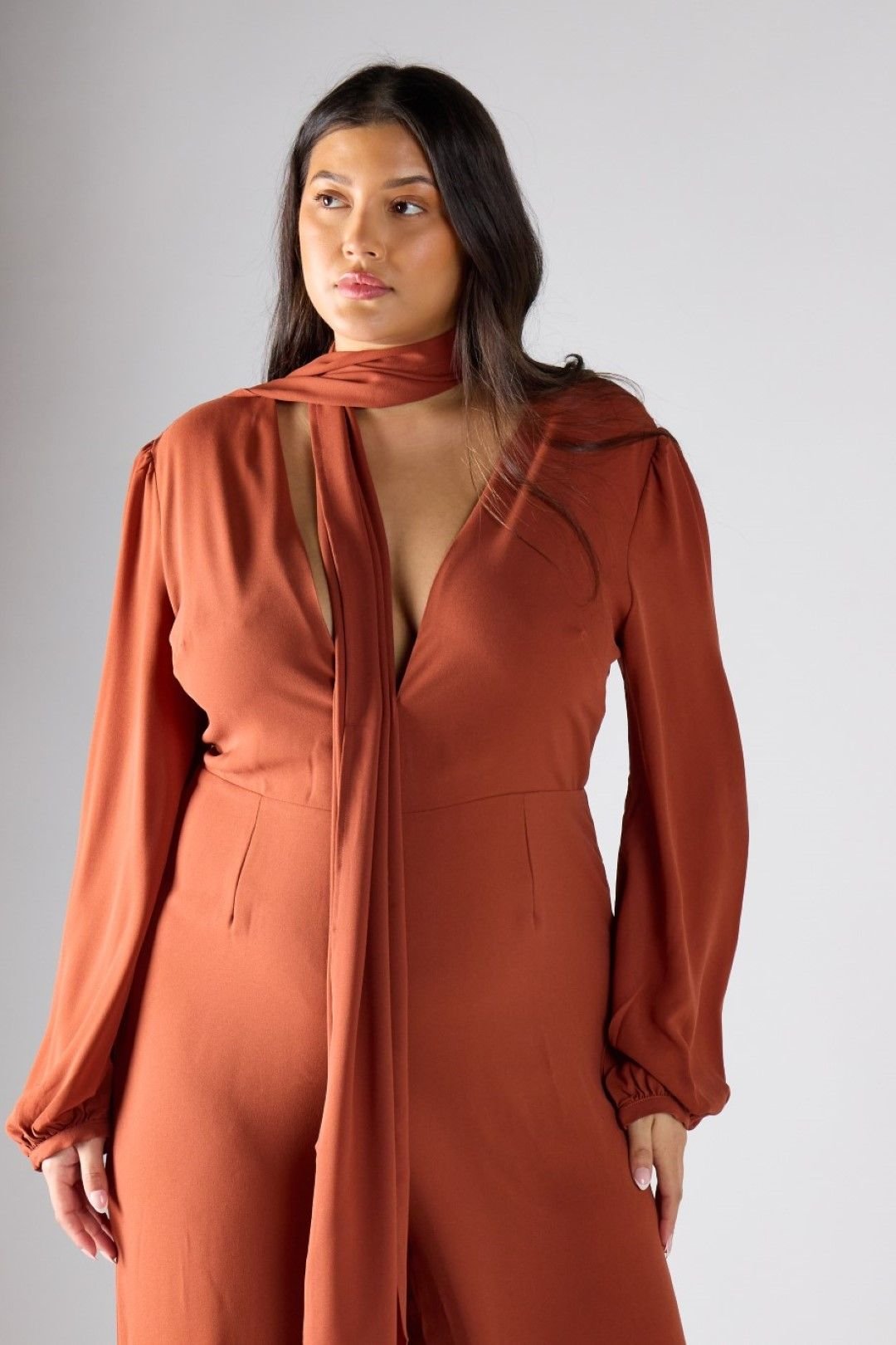 Shnoo Shnoo Women's Long Sleeved Wide-Leg Jumpsuit in Copper - 3