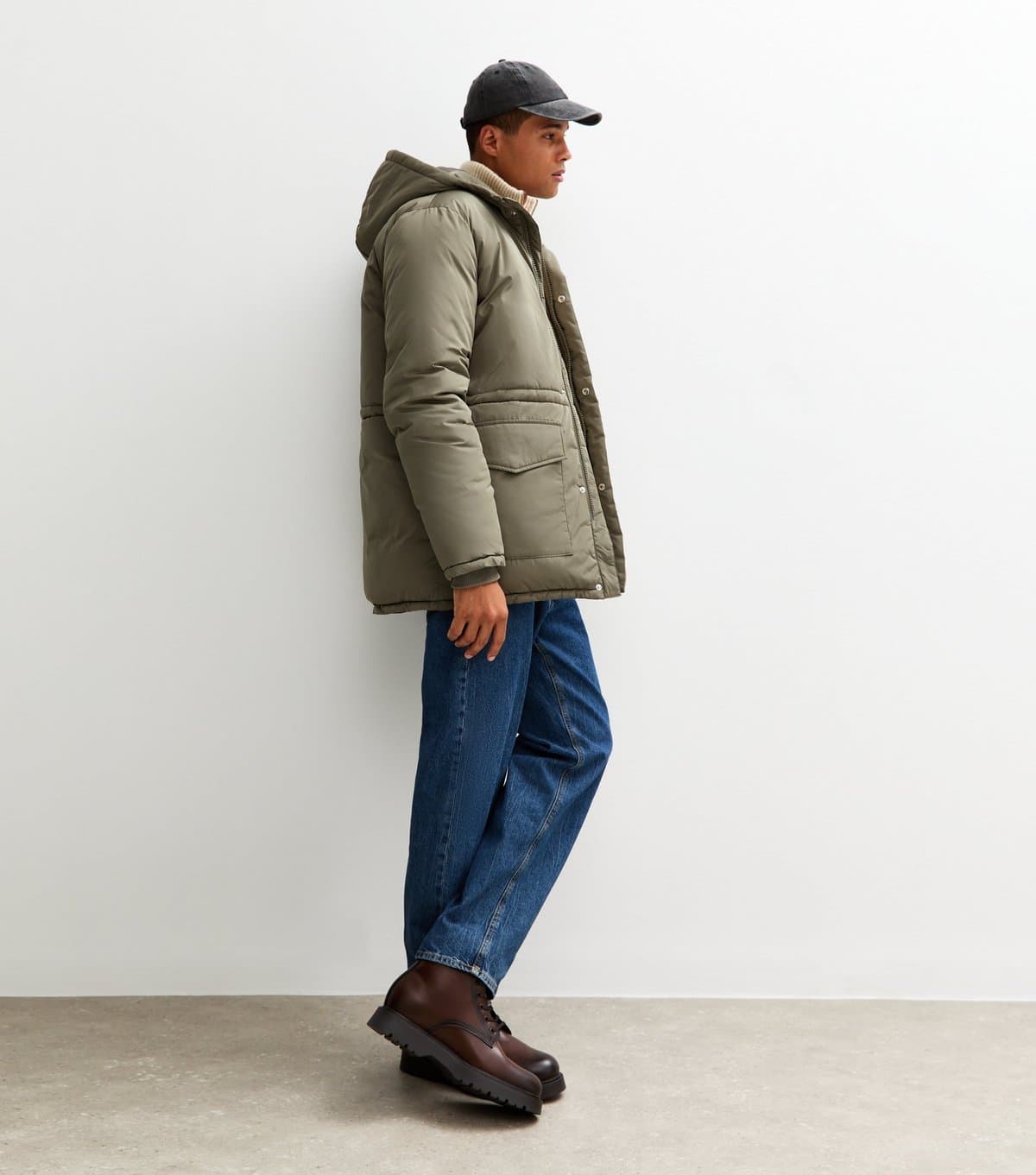 New Look Men's Light Khaki Regular Fit Padded Parka Coat New Look