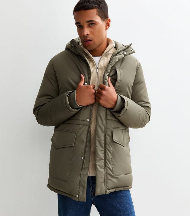 New Look Men's Light Khaki Regular Fit Padded Parka Coat New Look - 2