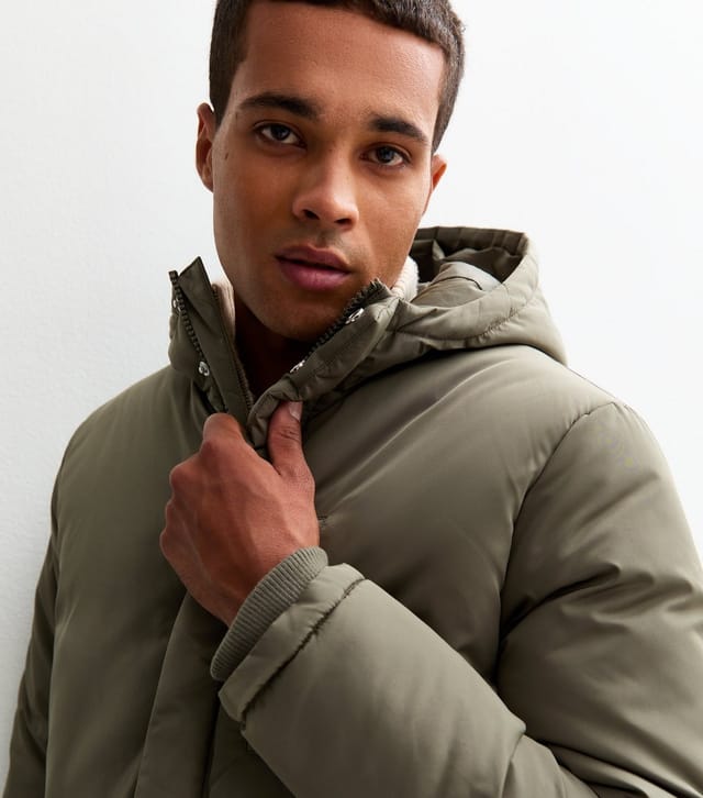 New Look Men's Light Khaki Regular Fit Padded Parka Coat New Look - 3