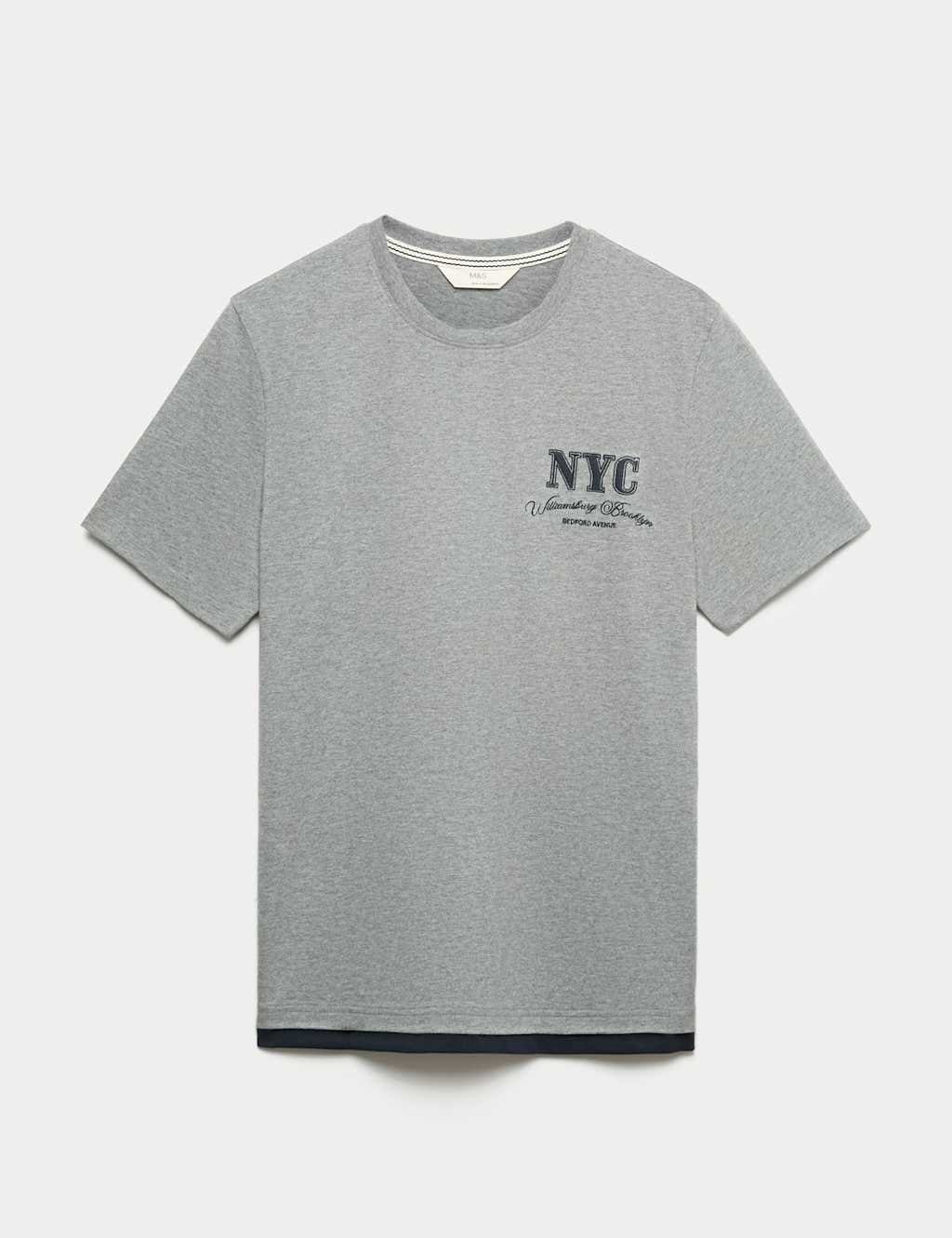 Marks & Spencer M&S Pure Cotton NYC Graphic Loungewear Top Grey Marl - 1