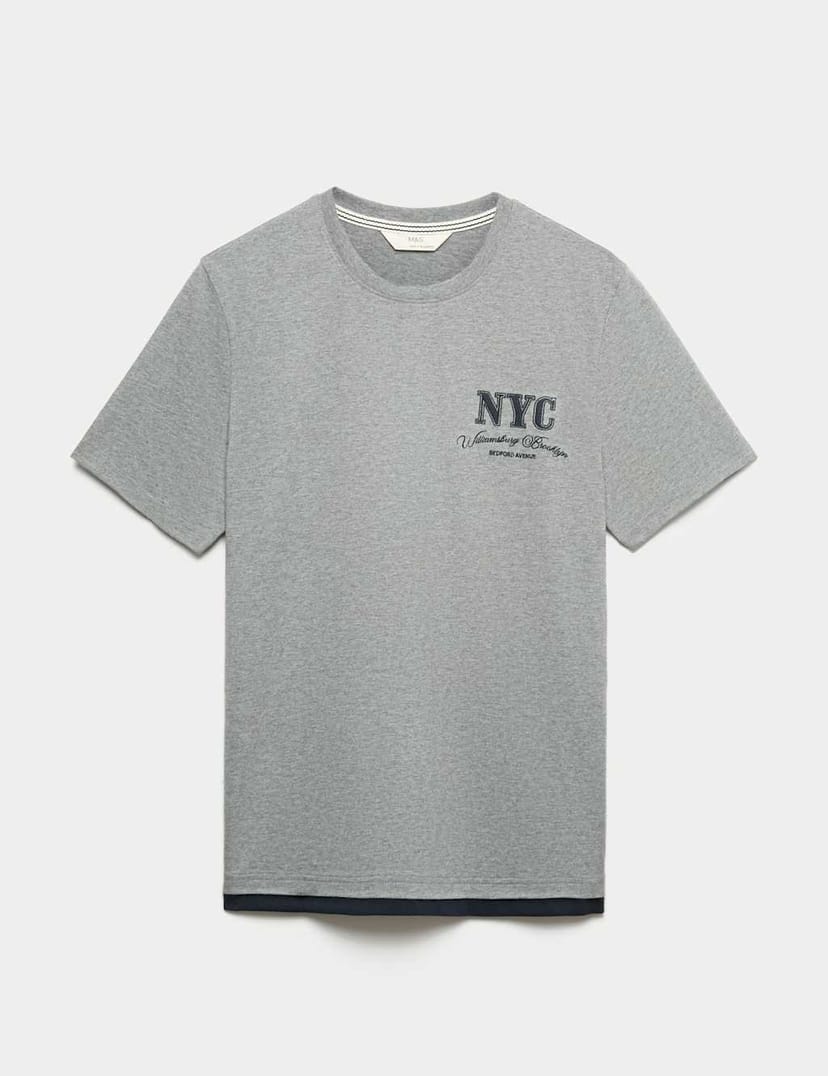 Marks & Spencer M&S Pure Cotton NYC Graphic Loungewear Top Grey Marl - 1