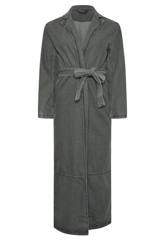 PixieGirl PixieGirl Women's Petite Longline Trench Coat in Dark Grey - 2