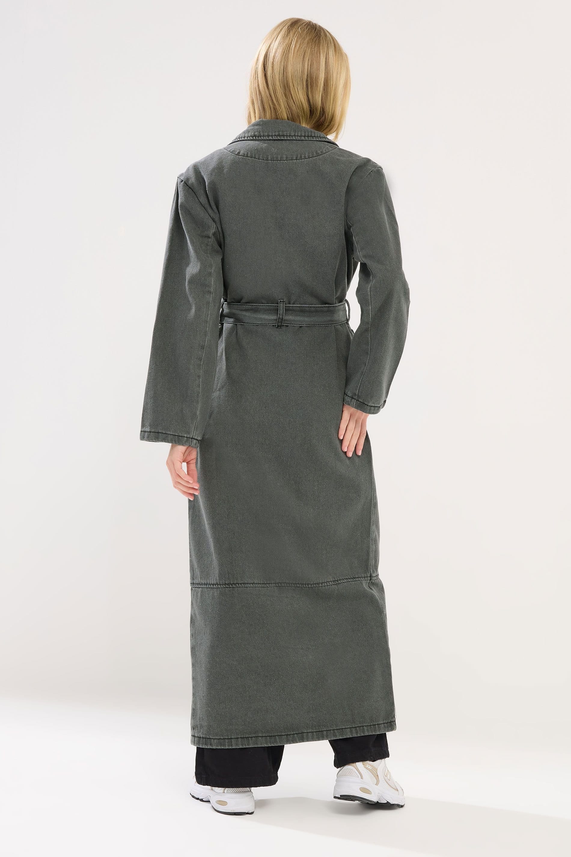 PixieGirl PixieGirl Women's Petite Longline Trench Coat in Dark Grey - 4