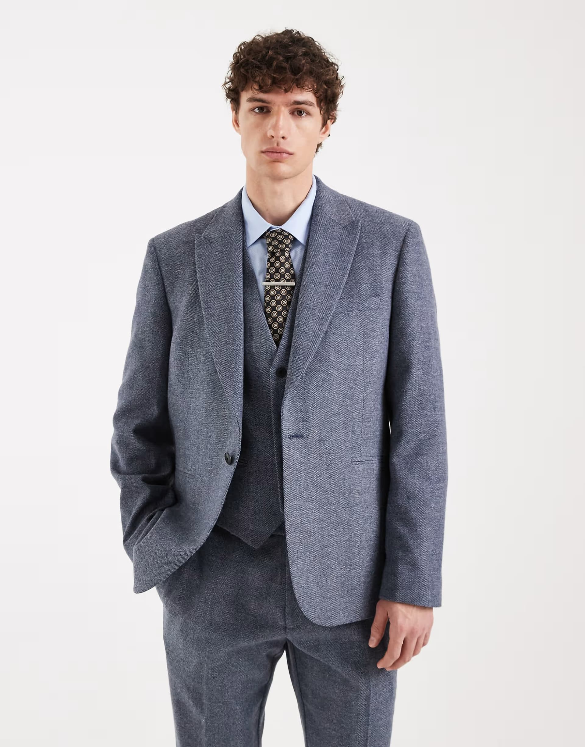 ASOS ASOS DESIGN wool mix slim suit jacket in grey herringbone