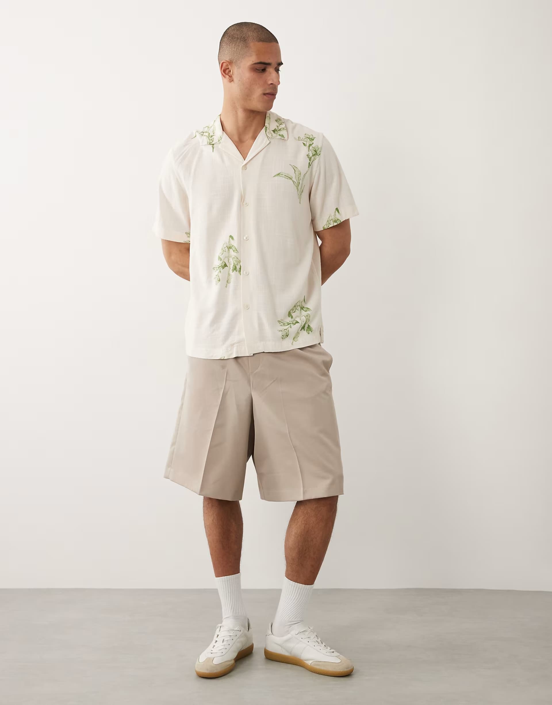 ASOS Selected short sleeve shirt with floral print in cream