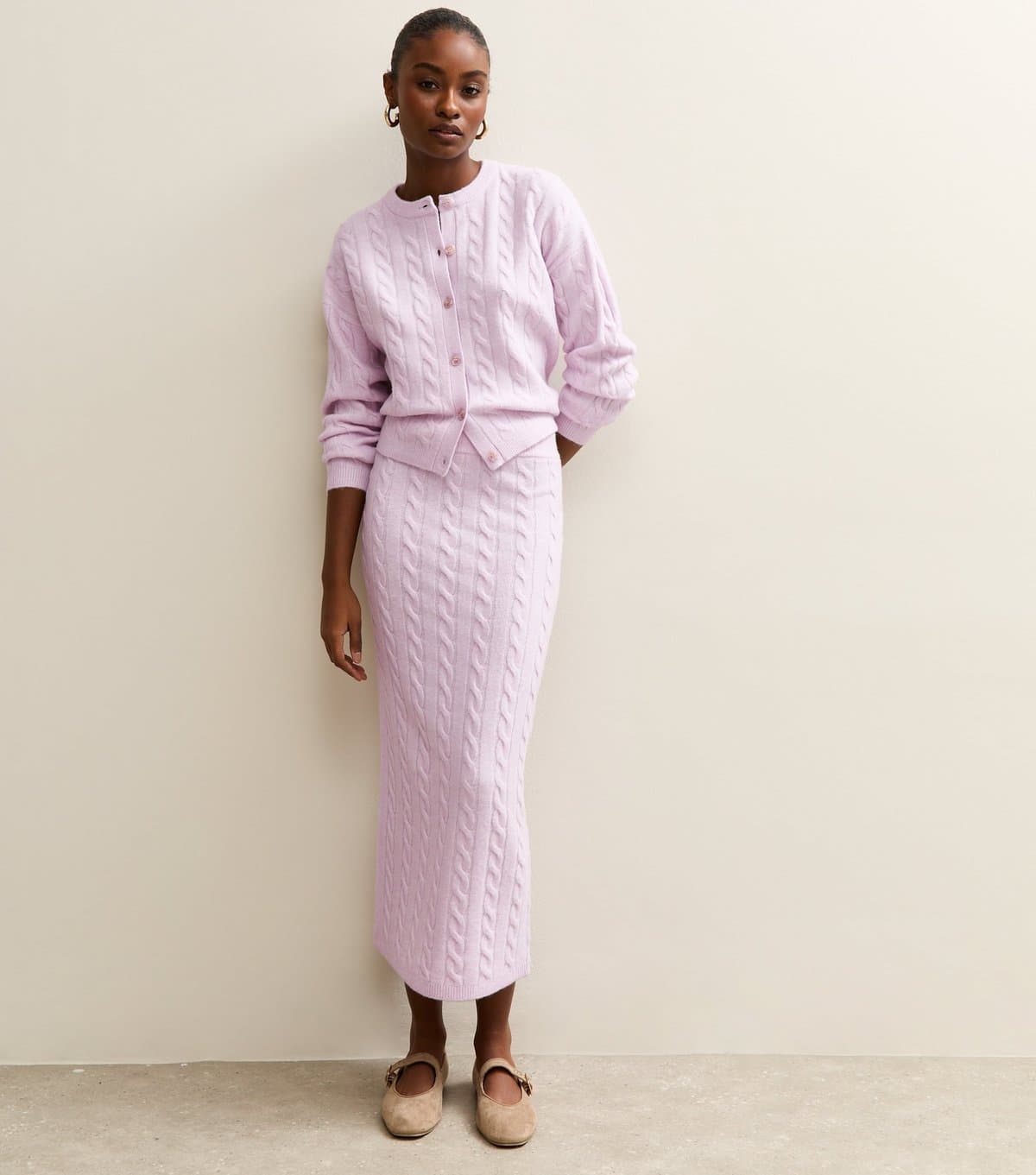 New Look Women's Lilac Cable Knit Midi Skirt New Look