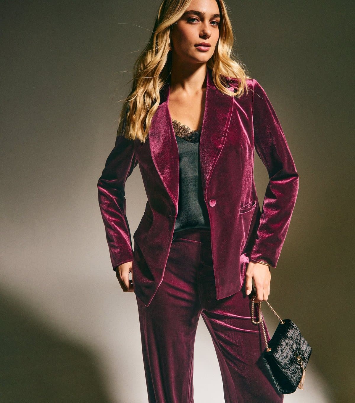 New Look New Look Dark Burgundy Velvet Blazer