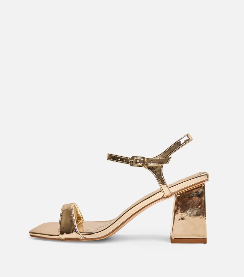 Public Desire Women's Gold Faux Leather Maryse Block Heel Sandals Public Desire New Look - 1