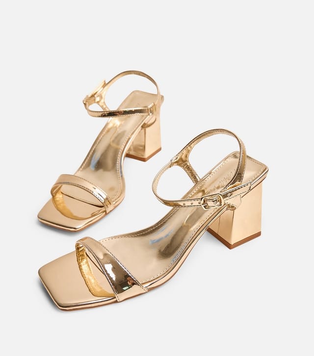Public Desire Women's Gold Faux Leather Maryse Block Heel Sandals Public Desire New Look - 3