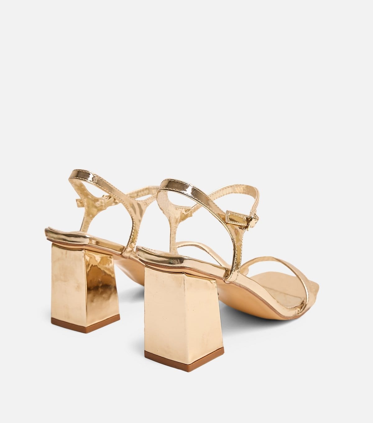Public Desire Women's Gold Faux Leather Maryse Block Heel Sandals Public Desire New Look - 4