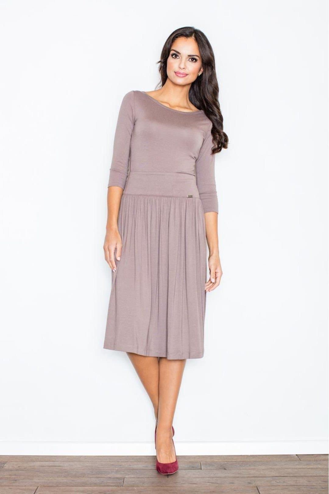 Love Lace Love Lace Women's Elegant Fitted Blouse & Flared Skirt Set in Brown