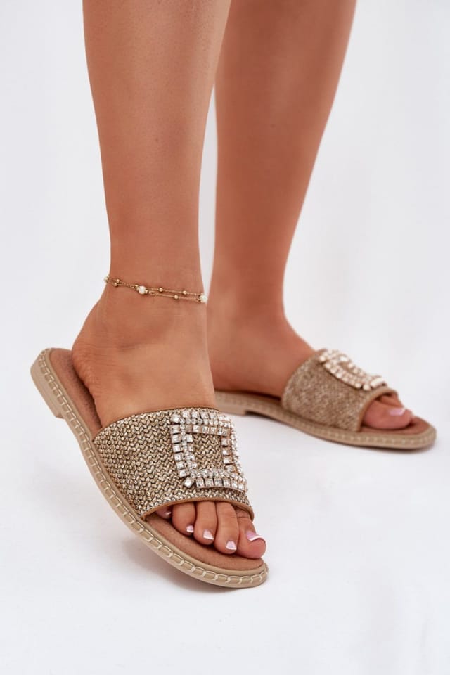 Love Lace Love Lace Women's Artiker Flat Heel Sandals with Braided Strap & Brooch in Beige - 3