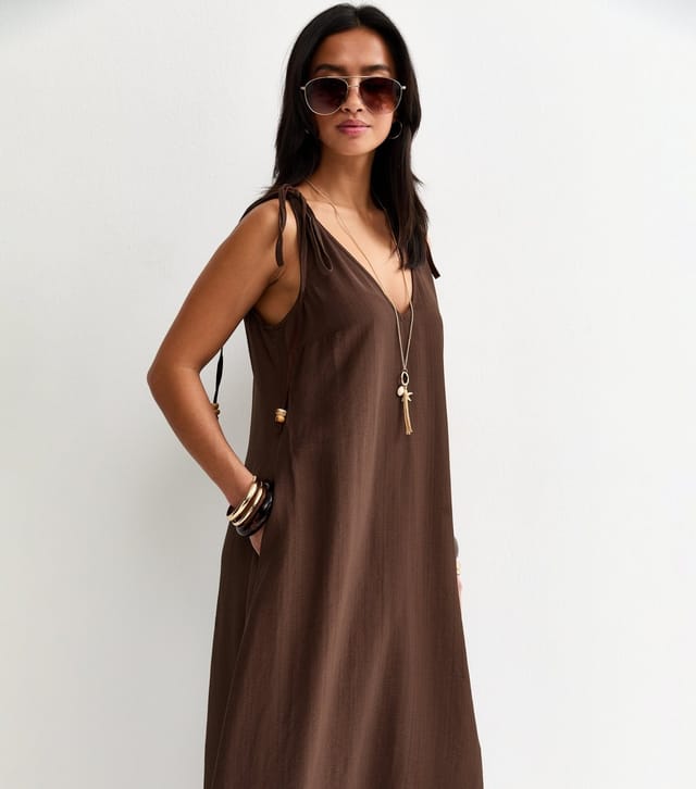 New Look Women's Petite Dark Brown Ruched Shoulder Smock Midi Dress New Look - 3