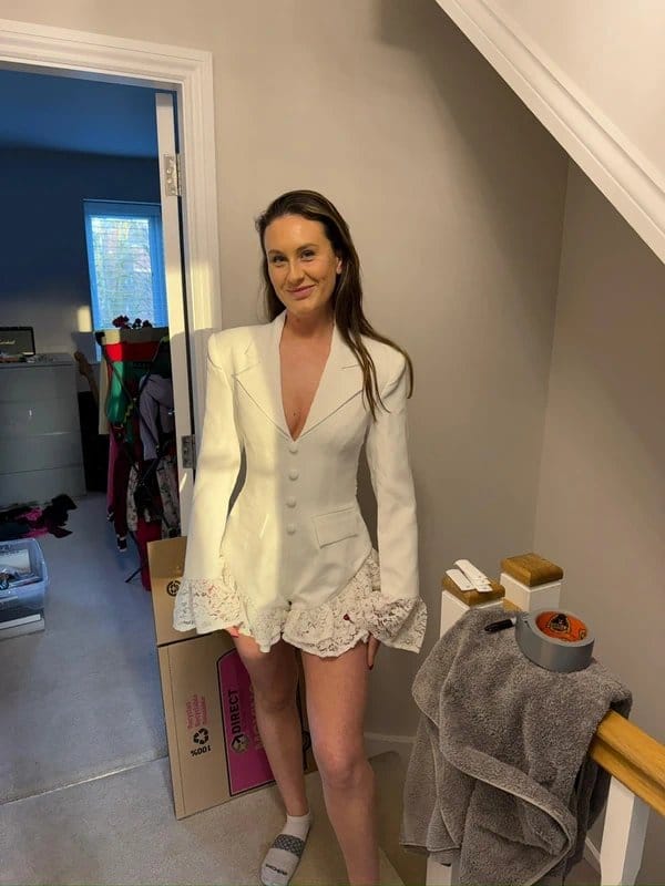 ASOS Luxe White Satin Tailored Playsuit with Lace Trim