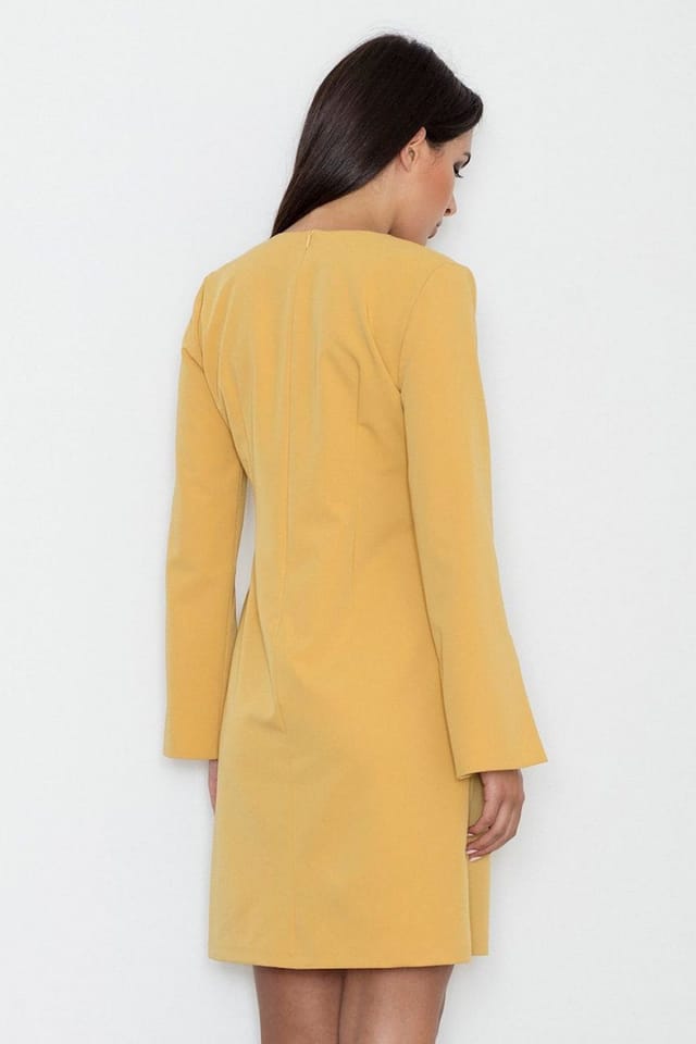 Love Lace Love Lace Women's Elegant Day Dress Pointed Neck Covered Zipper in Yellow - 2
