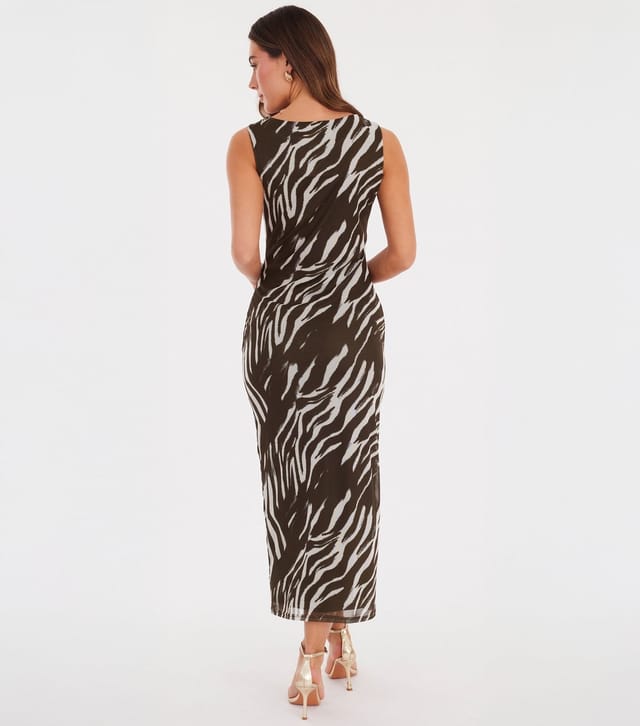 Quiz Women's Dark Khaki Printed Asymmetric Strap Midi Dress Quiz New Look - 3