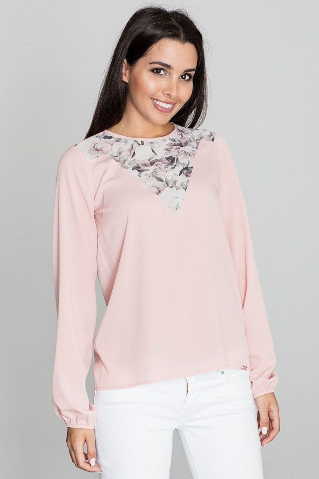 Love Lace Pink Floral Neckline Blouse
