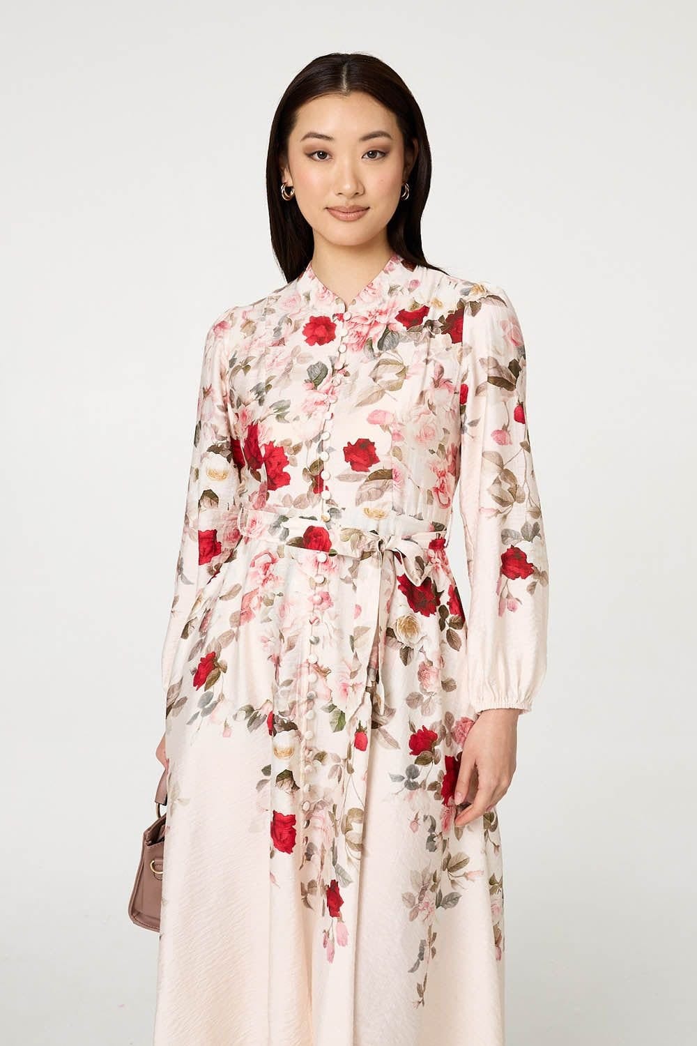 Izabel London Izabel London Women's Floral Tie Waist Long Sleeve Midi Dress in White - 4