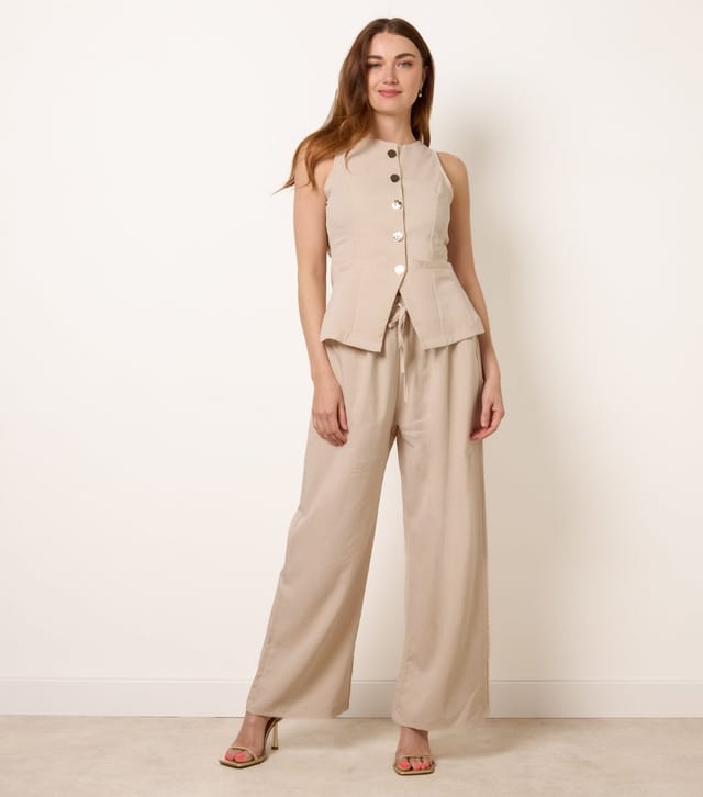 Blue Vanilla Women's Stone Button Vest and Trousers Set Blue Vanilla New Look - 3