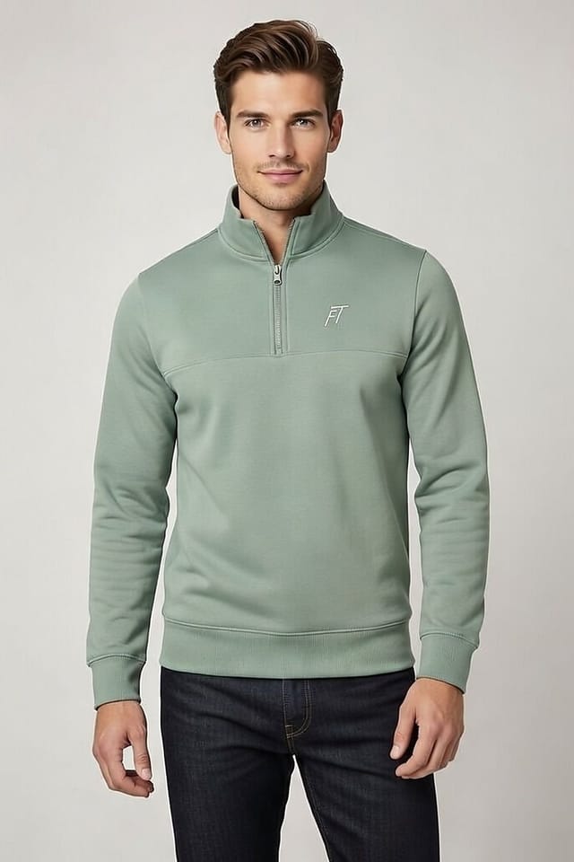 Foster Taylor Foster Taylor Men's Quarter-Zip Mock-Neck Sweatshirt in Pale Green - 2
