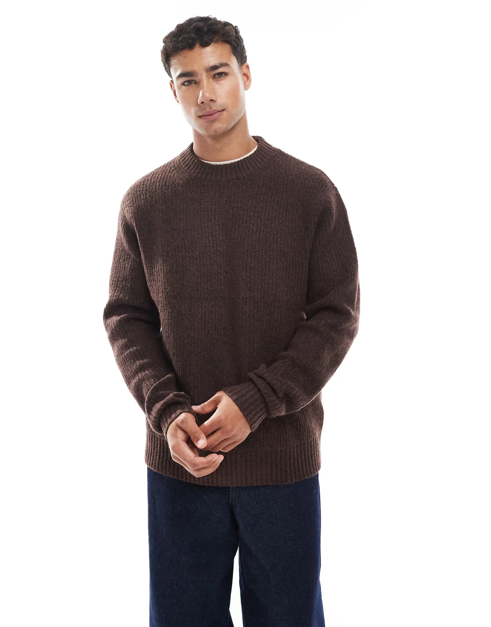 ASOS Jack & Jones Brown Oversized Ribbed Jumper