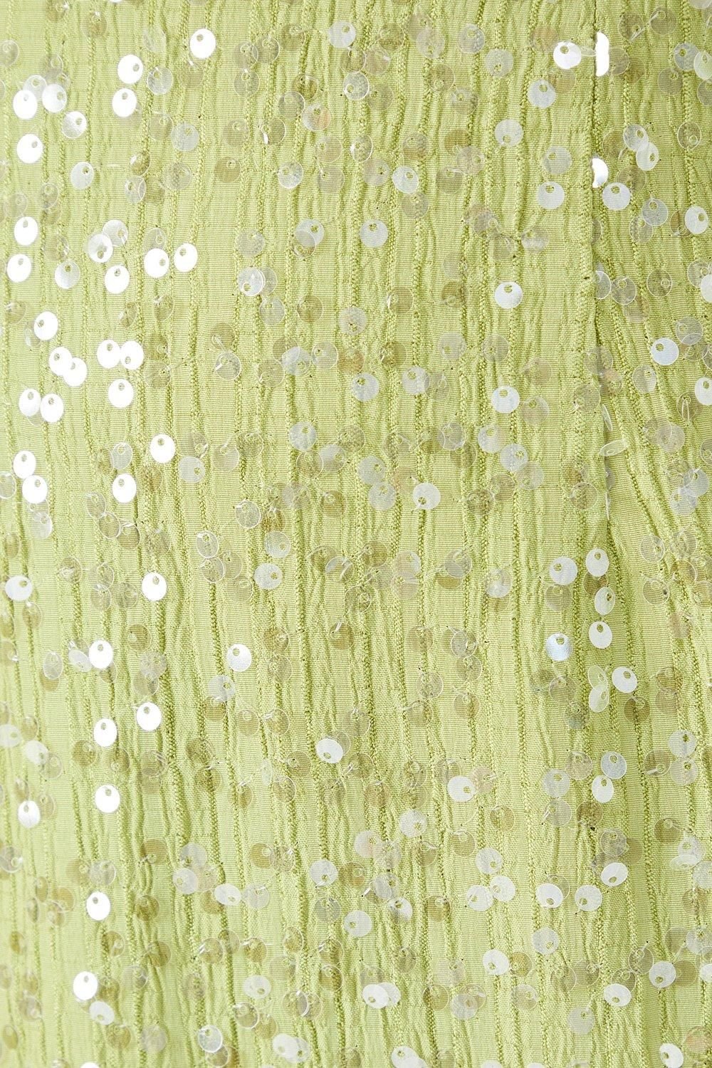 Warehouse Warehouse Women's Sequin Crinkle Batwing Plunge Neck Midi Dress in Lime - 4