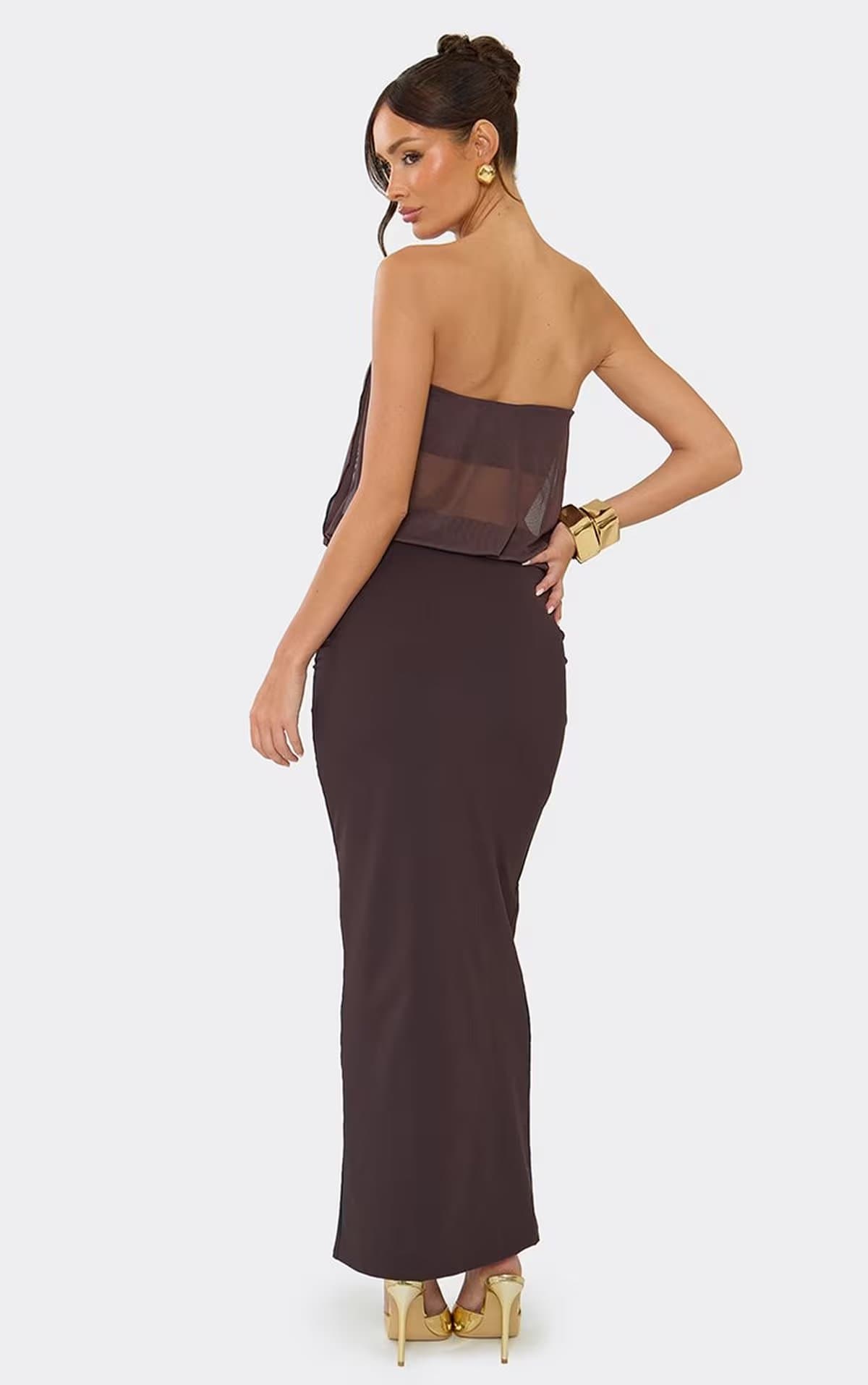 EGO Low Waist Maxi Skirt In Chocolate Brown, Women's Size UK 6