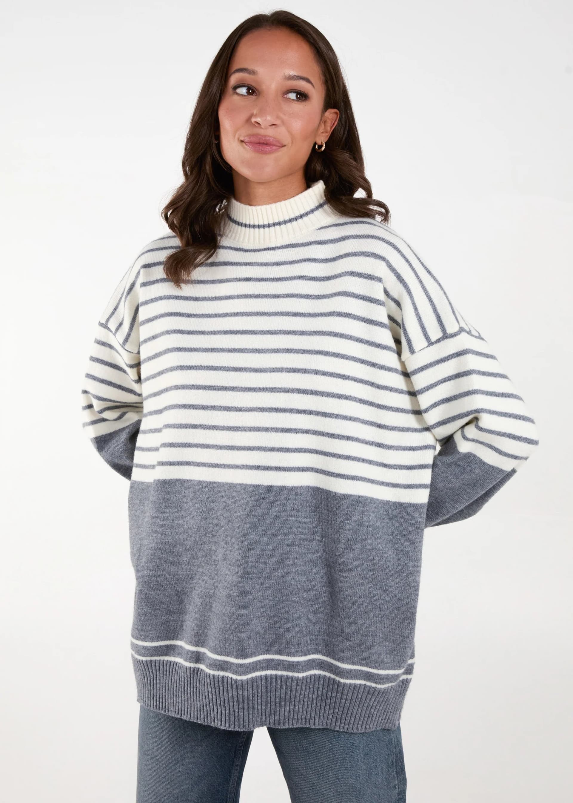 Blue Vanilla Mixed Stripe Round Neck Jumper