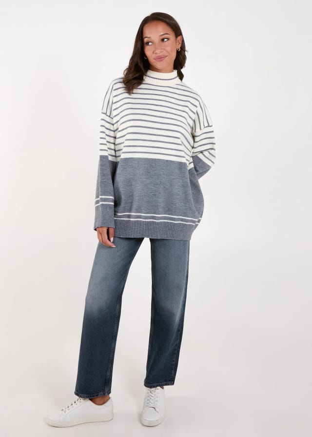 Blue Vanilla Mixed Stripe Round Neck Jumper - 2