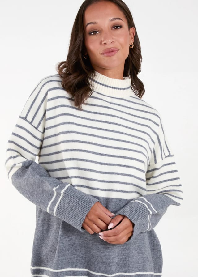 Blue Vanilla Mixed Stripe Round Neck Jumper - 3