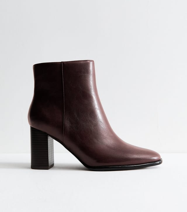 New Look Women's Dark Burgundy Faux Leather Block Heel Ankle Boots Vegan New Look - 3