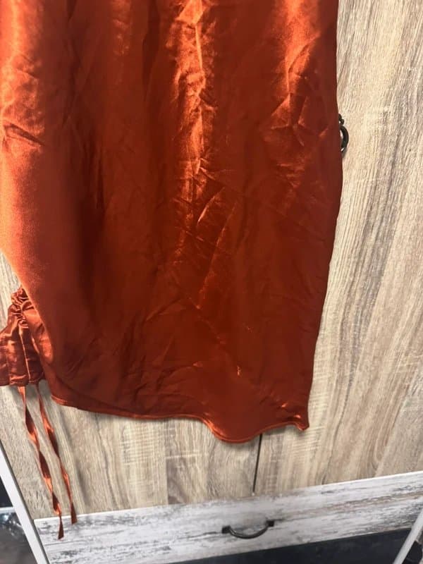 Femme Luxe Burnt Orange Ruched Satin Mini Dress