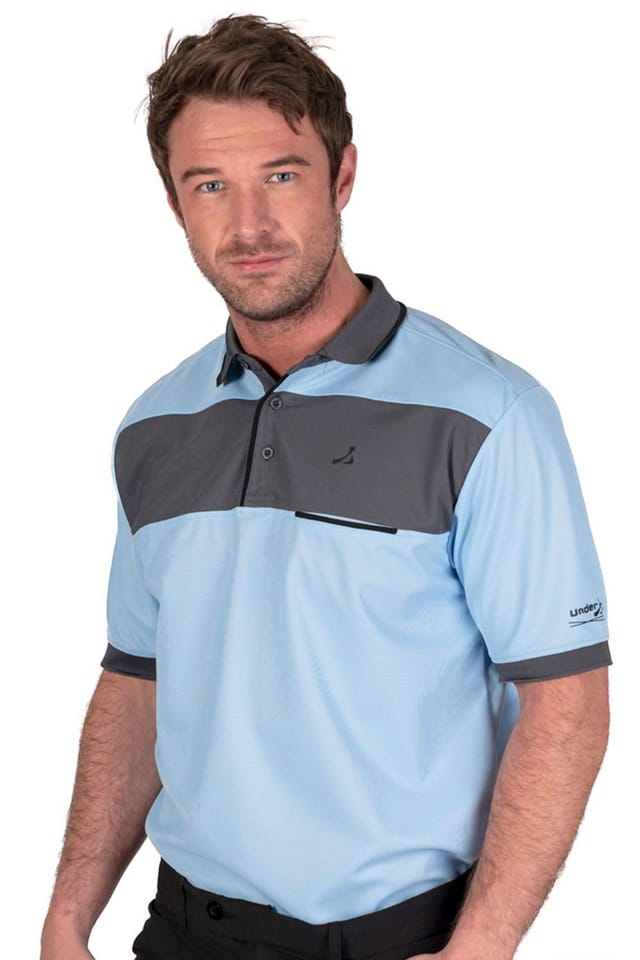 Under Par Under Par Men's Crease Resistant Contrast Panel Polo Shirt in Light Blue - 2