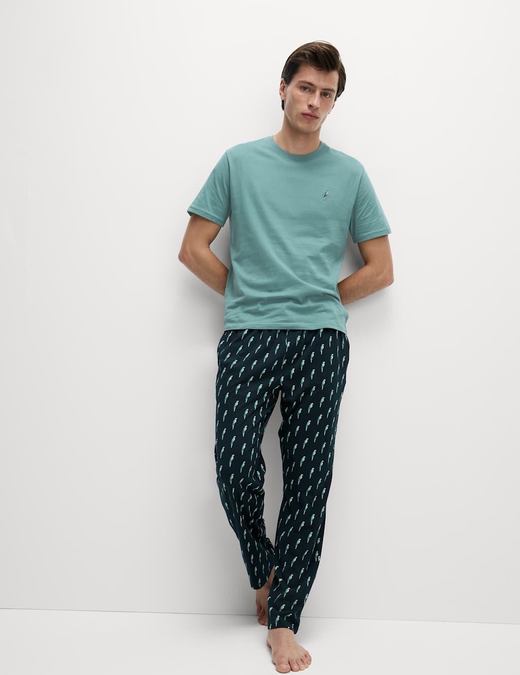 Marks & Spencer M&S Pure Cotton Parrot Print Pyjama Set Teal Mix - 4
