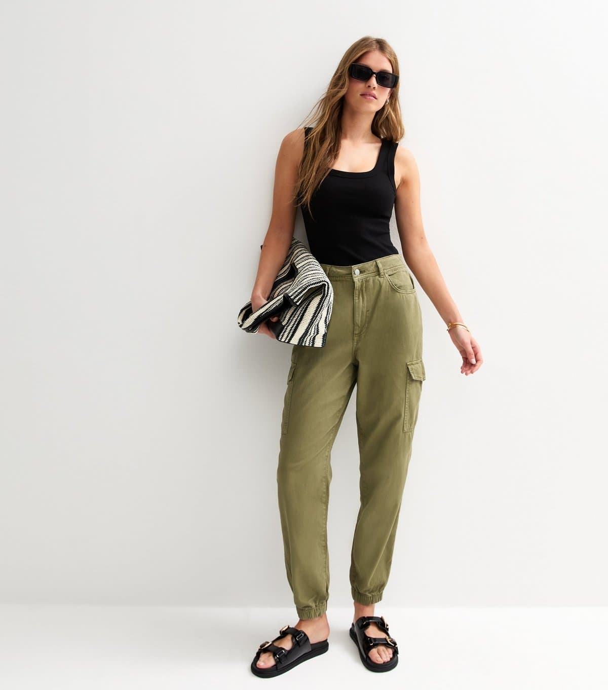 New Look New Look Khaki Denim Cuffed Cargo Trousers