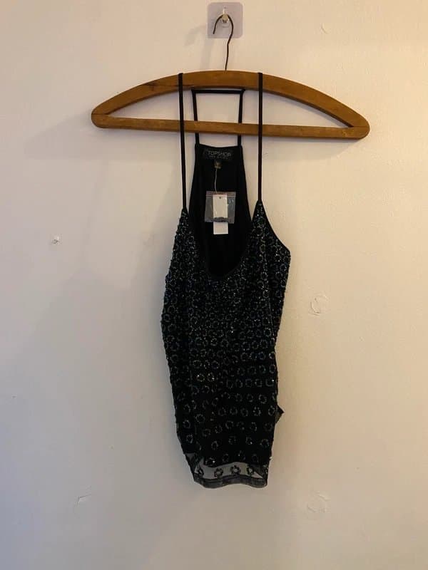 Topshop Topshop Black Blue Sparkly Diamanté Sequin Strappy Cami Top Blouse sz 8 BNWT