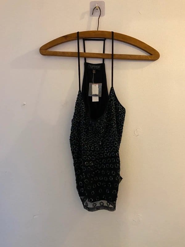 Topshop Black Blue Sequin Cami Top Blouse sz 8 BNWT