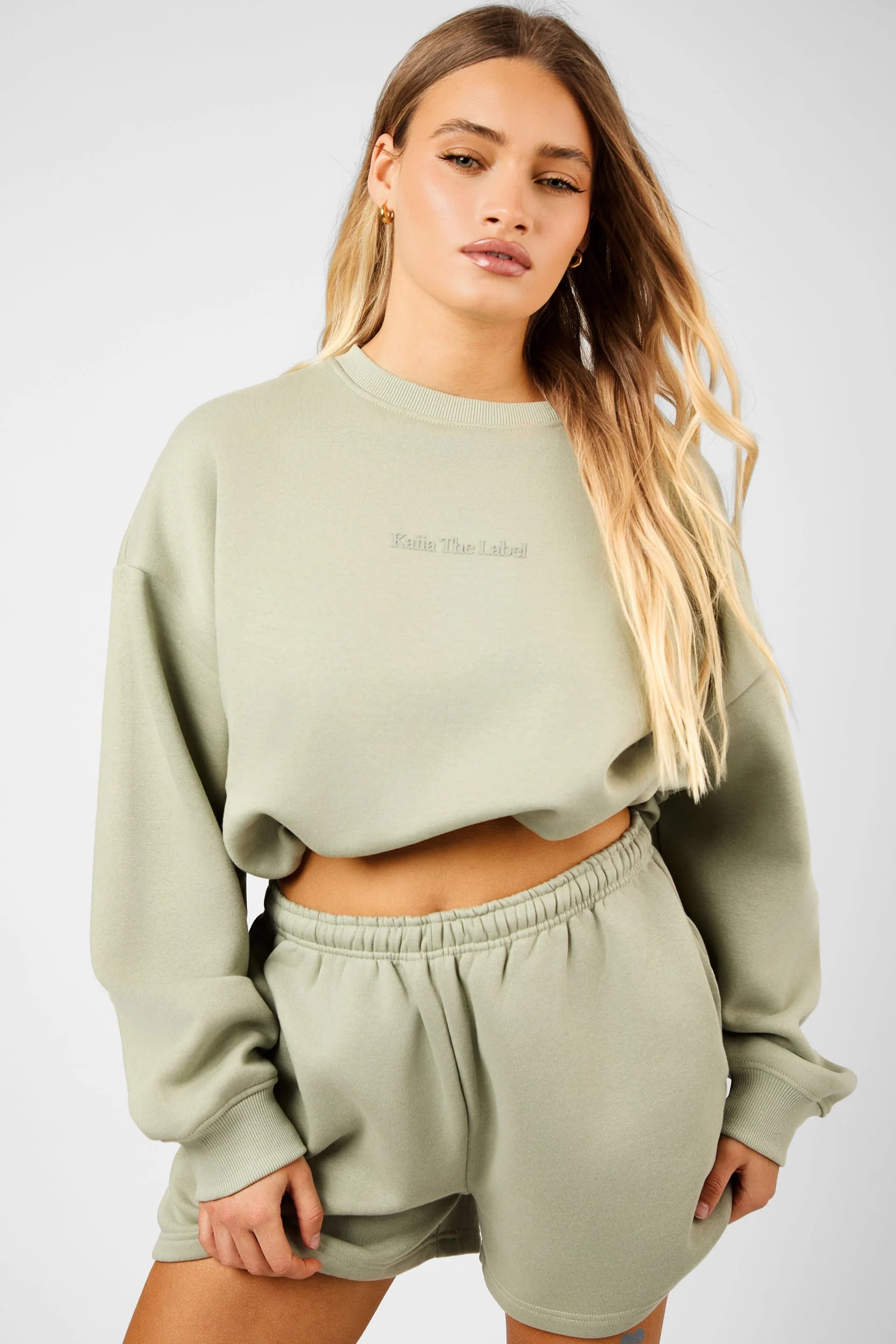 Kaiia Kaiia The Label Bubble Hem Cropped Sweatshirt Sage