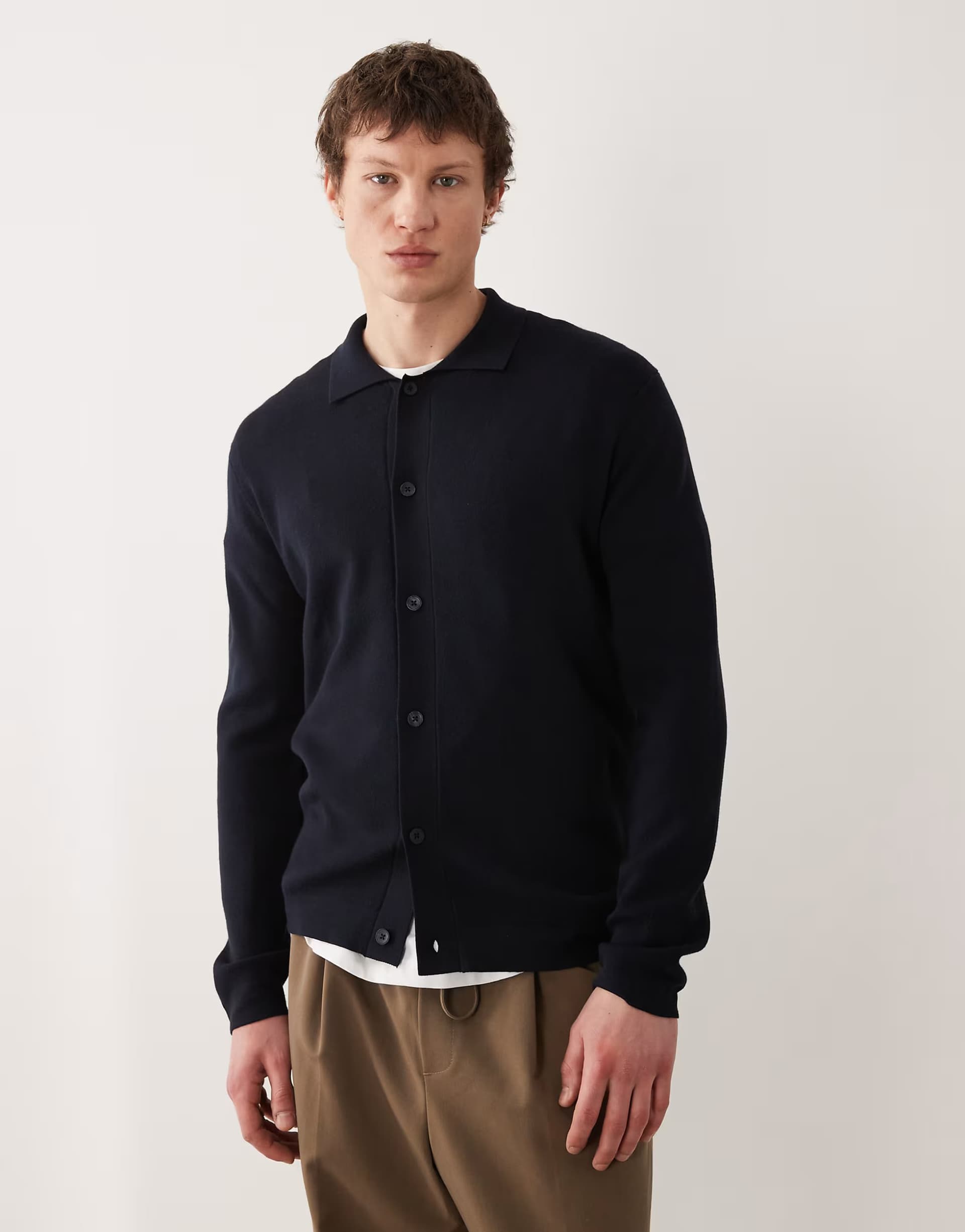 ASOS Mango knitted long sleeve shirt in navy
