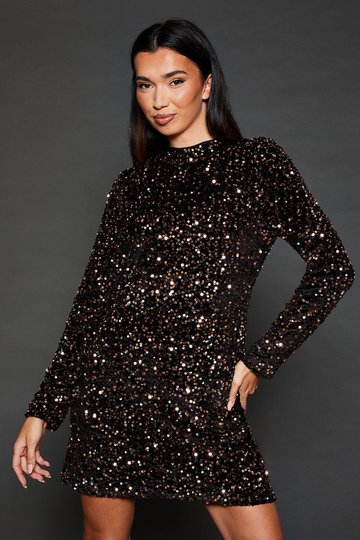 Dorothy Perkins Dorothy Perkins Women's Gold Velvet Sequin Mini Dress - 4
