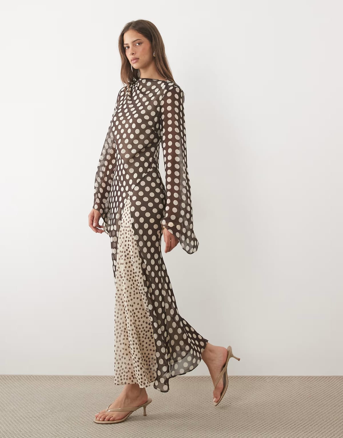 ASOS ASOS DESIGN slash neck chiffon maxi dress in brown spot - 1