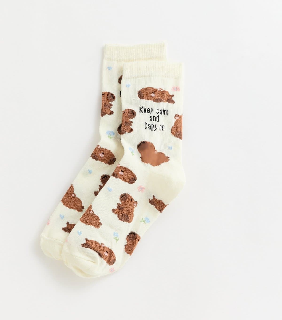 New Look Cream Keep Calm and Capy On Ankle Socks New Look